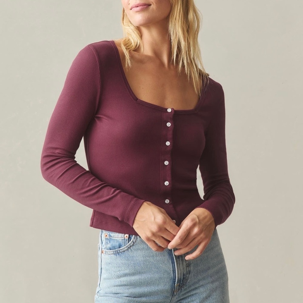 NWOT American Giant Women's Luxe Rib Square Neck Cardigan Pomegranate Small